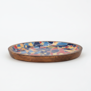 จานไม้อะคาเซียจานเสิร์ฟแบบกลมพิมพ์ลายเคลือบไม้หรูหราอุปกรณ์ครัวในครัวเรือน - Product Image 1