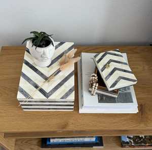 Luxe Artisan Moderne Durable Rectangle Os Incrustation Chevron Décoratif Bijoux Organisateur Pas Cher Prix Boîte avec Couvercle - Product Image 2