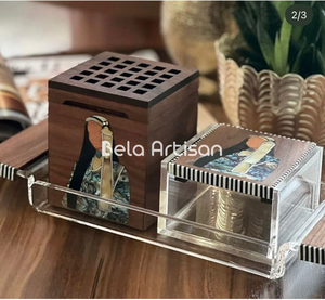 Bela - Juego de Bandejas Decorativas para el Hogar, Hechas a Mano, Ecológicas, de Madera de Mango, con Incienso Indio, Mabkhara, Frascos para Bakhoor, Elegantes Bandejas para Servir - Product Image 6