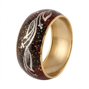 Bracelet manchette en laiton plaqué or, motif vigne argentée émaillée marron foncé moucheté, fait main, style indien, bijoux de mode, vente en gros B2B - Product Image 1