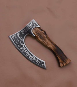 Hacha de Pizza vikinga hecha a mano nueva OEM personalizada al por mayor con Funda de cuero hacha cortadora de Pizza con funda hachas con mango de madera - Product Image 4