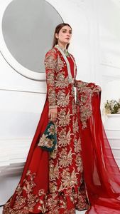 2023 Bridal Heavy Gold Embroidery Work Long Kurta Lehnaga Dress <b>Net</b> <b>Fabric</b> Embellished Crystal Glass Beads Dabka-for Weddings - Product Image 2