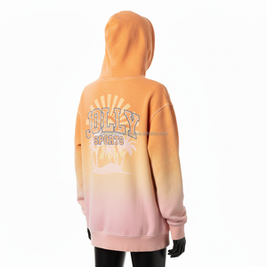 Sweat à capuche pour femme de haute qualité 320 GSM, en molleton de coton confortable, dégradé orange-rose, effet délavé soleil, impression de logo personnalisé, style urbain, lavage décontracté - Product Image 5