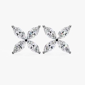 Boucles d'oreilles élégantes en or 14 carats avec diamants ronds cultivés en laboratoire, idée cadeau de bijoux de conception florale pour femmes - Product Image 1