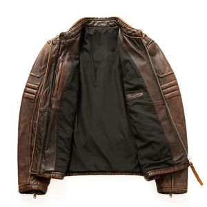 Men's Genuine Leather Moto <b>Jacket</b> Stand Collar Zipper Closure Solid Color Regular Sleeve Autumn Slim Fit - Product Image 6