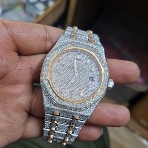 Montre pour homme en acier inoxydable, deux tons, sertie de diamants VVS1 Mossionite, lunette entièrement sertie de diamants, automatique, luxe - Product Image 6