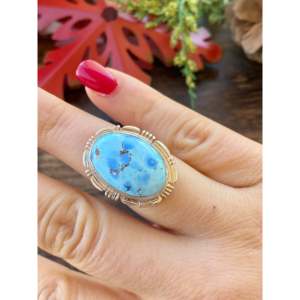 Rick Tolino Golden Hill's Boho <b>Statement</b> <b>Ring</b> Turquoise & Sterling <b>Silver</b> Bezel Set Size 7.5 Smooth Cut Stone for Everyday Wear - Product Image 2