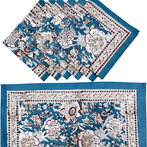 Manteles individuales hechos a mano Jaipur de algodón 100%, manteles individuales para mesa de comedor con estampado de bloques tradicionales, manteles de comedor de algodón indio étnico - Product Image 1