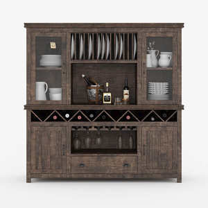 Meuble de cuisine artisanal en teck massif de style farmhouse, écologique, avec porte vitrée, pour salle à manger, bar, armoire à vin, rangement - Product Image 2