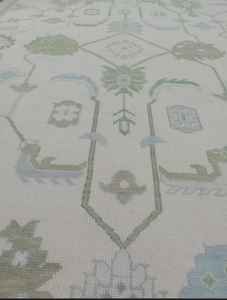 Tapis Oushak neutre 5x8 personnalisable en laine délavée pour chambre à coucher et salon Ensemble de tapis turc bleu et beige disponible en autres tailles - Product Image 2