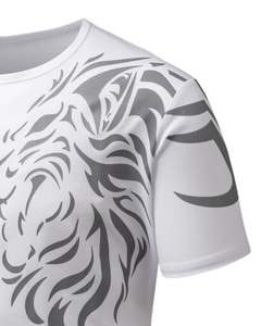 Camiseta Deportiva Personalizada para Hombre, Estampado de León Gris y Dorado, Poliéster, Corte Atlético, Manga Corta, Transpirable, Ropa Deportiva Informal para Gimnasio, Entrenamiento - Product Image 2