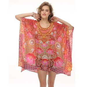Vente chaude Tribal imprimé Maxi femmes caftan robe légère Georgette taille libre élégant coupe ample Sexy tenues d'été - Product Image 5