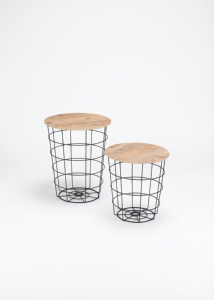 Stainless Steel Basket Style <b>Side</b> <b>Tables</b> Removable Wooden Tops Blanket <b>Storage</b> Tea <b>Table</b> <b>Living</b> <b>Room</b> Home - Product Image 4