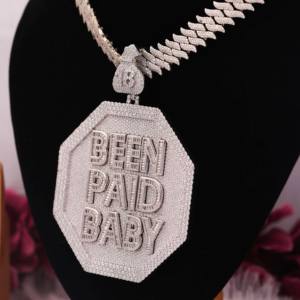 Pendentif en moissanite taille ronde et baguette sertie de diamants, style hip-hop, cadeau de mariage pour homme, argent sterling 925 - Product Image 5