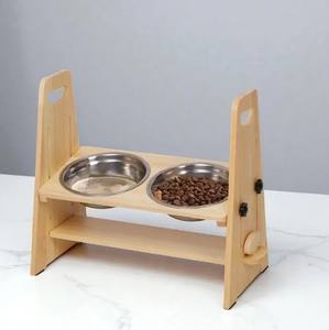 สถานีให้อาหารสุนัขแบบยกสูงสองช่องพร้อมชามเหล็กและขาตั้ง โต๊ะให้อาหารสัตว์เลี้ยง ผลิตในอินเดีย - Product Image 2