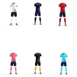 Vente en gros Vêtements de football de la saison 2025 imprimés par transfert de chaleur en polyester 100% Demi-manche à col en V Kits de football légers à séchage rapide - Product Image 6