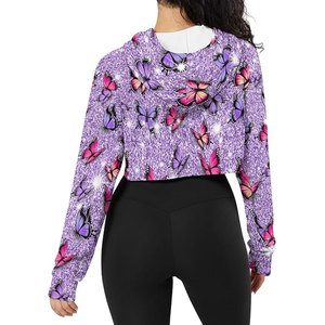 Meilleures ventes Haut court à capuche d'hiver doux au toucher personnalisé Vêtements courts décontractés avec logo sur le devant au prix de gros - Product Image 4