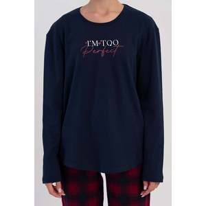 Ensemble de pyjama ovale en interlock à col rond et manches longues pour femme - Bleu marine - Bleu marine - Product Image 2