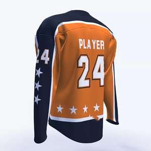 Maillots de hockey sur glace personnalisés avec logo simple, 100% polyester, manches longues, col en V, séchage rapide, uniformes de hockey sur glace pour hommes - Product Image 3