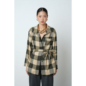 Giacca da donna a quadri con cintura e tasca singola, modello hijab - Product Image 5