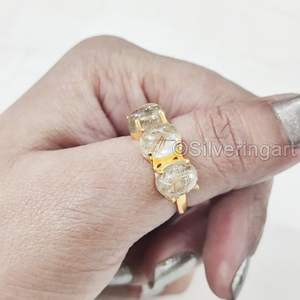 แหวนสตรีอัญมณีสีทองธรรมชาติอัญมณีเล็กๆน้อยๆของขวัญครบรอบ925เครื่องประดับหินสามชิ้นแหวนเงินสเตอร์ลิง - Product Image 4