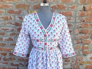 Hand Block Printed 100% Cotton Indian Dress Casual <b>Tunics</b> and Long Gown with Embroidered Decoration" - Product Image 4