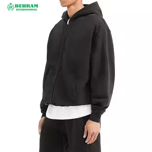 Sweat à capuche zippé unisexe streetwear, coupe courte, épaules tombantes, 100% coton molletonné/éponge française, séchage rapide - Product Image 6