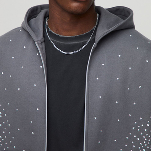 Sweat-shirts d'hiver gris uni de haute qualité, vente chaude, OEM, 100% coton polaire, coupe-vent, strass - Product Image 5