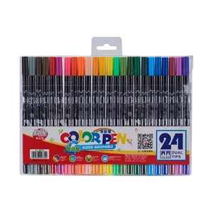 Conjunto de marcadores de arte com canetas de aquarela de ponta dupla 12/24 cores com pontas finas e pontas de bala para colorir