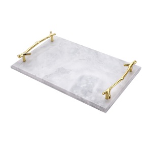 Plateau de service en marbre naturel de haute qualité avec poignée dorée Design classique Articles de fête Utilisez une pièce de conception simple au meilleur prix. - Product Image 4