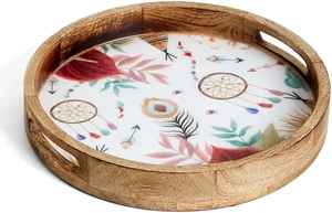 Plateau en bois élégant et pratique avec un revêtement en émail résine élégant pour servir des boissons et le petit-déjeuner - Product Image 3