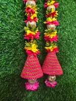 Mehrfarbige Stoff-Jasmin-Girlande zum Aufhängen Indische/Pakistanische Hochzeit Henna Mayun Bühne Heim Mandir Balkon Wand Festival Dekoration