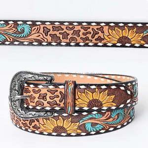Personalizado multicolor turquesa tallado a mano en relieve diseño genuino occidental cinturón de herramientas de cuero para vaquero todos los tamaños disponibles - Product Image 4