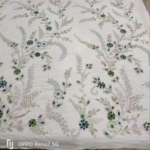 Tissu perlé de luxe de haute qualité avec Zircon fait à la main 100% Polyester meilleur prix exportation du fournisseur indien pour la fabrication de vêtements - Product Image 1