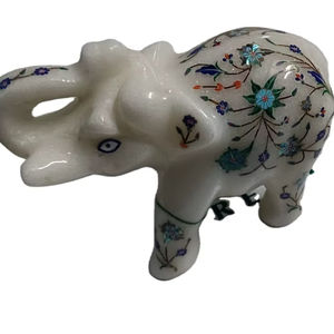 Sculpture d'accent en marbre antique avec incrustation de coquillages floraux gravés à la main, décoration en pierre artisanale, travail artisanal indien de qualité supérieure - Product Image 1