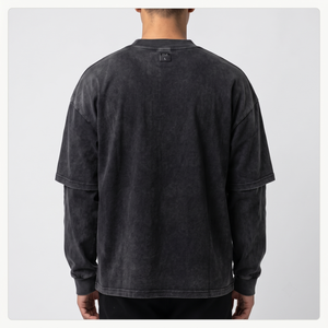 Vintage Acid Wash Graphic <b>Long</b> <b>Sleeve</b> Jersey T-Shirt-Oversized 100% Cotton Eco-Friendly Streetwear <b>Top</b> <b>Men</b> Front Custom OEM - Product Image 2