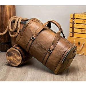 Sacs de voyage en cuir véritable avec logo personnalisé Sac de voyage sport pour hommes de nuit en week-end Sac de sport en cuir en gros - Product Image 4