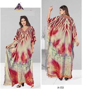 Indien pakistanais exclusif dernier caftan fantaisie Afreen pour femmes Polyester crêpe impression numérique maillots de bain longueur au sol pierre travail - Product Image 1