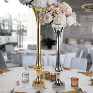 Ensemble de 2 vases à fleurs en métal hauts dorés et argentés pour la décoration de table, la maison et les arrangements floraux de mariage, vases en métal - Product Image 1