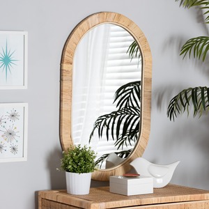 Miroir mural en verre ovale en rotin tressé de style côtier - Décoration d'intérieur artisanale écologique - Product Image 2