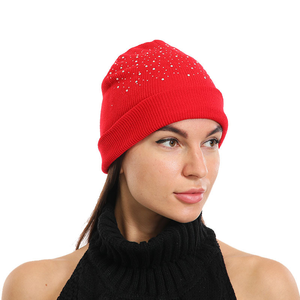 Bonnet tricoté en strass avec logo personnalisé adulte 100% acrylique diamant bonnet bonnet personnalisé bonnet strass vente en gros - Product Image 5