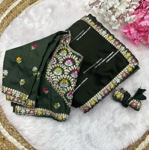 Sari de seda llamativo de moda étnica para mujer más vendido para ocasiones de boda y fiesta Premium de India - Product Image 1