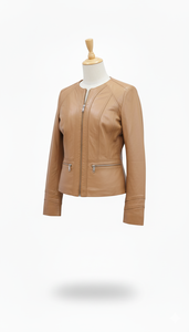Chaquetas de Cuero para Mujer al por Mayor de Alta Calidad, Chaqueta de Cuero de Piel de Oveja con Cuello Redondo, Diseño Elegante para Invierno - Product Image 2