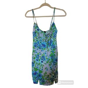 Vestido Slip de Lino Azul con Estampado Floral para Mujer, Talla XS, Estilo Dulce y Elegante, Cintura Elástica, Viscosa Transpirable, para Ocio y Club, Marca Wild Fable - Product Image 2