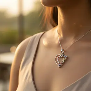 Rose Gold 925 Silver Heart <b>Pendant</b> with Gemstones Rhodium Plated Religious Charm for Women Gift - Product Image 1