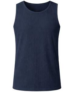 Camiseta sin Mangas Personalizada para Hombre, Ajustada, Deportiva, Informal, de Verano, Tejido Elástico Suave, Color Azul Marino, Venta al Por Mayor OEM - Product Image 1