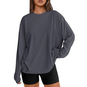 Nuevo diseño de lujo de manga larga cuello redondo hombro pendiente sólido cómodo sudadera de algodón de gran tamaño para mujer de Bangladesh - Product Image 1