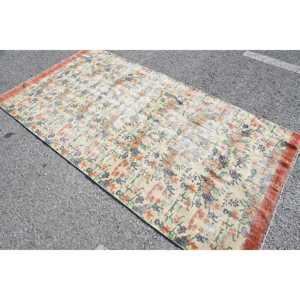 พรมตุรกีขนาด 4.3x8.2 ฟุต พรมวินเทจ พรมลายดอกไม้สีเบจส้ม - Product Image 1