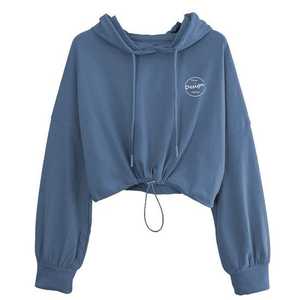 Couleur assortie couture femme hauts à la mode recadrée sweats à capuche courts femmes sweats à capuche - Product Image 1