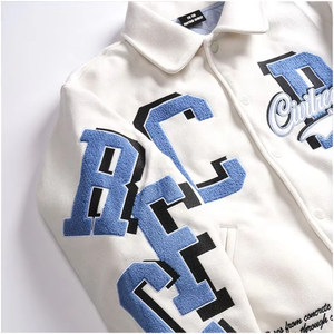 เสื้อแจ็คเก็ตเบสบอลปักลายเชนิลล์ทรงโอเวอร์ไซส์สำหรับผู้ชาย พร้อมปกพับลง สไตล์วาร์ซิตี้แฟชั่นแบบนักศึกษา - Product Image 2